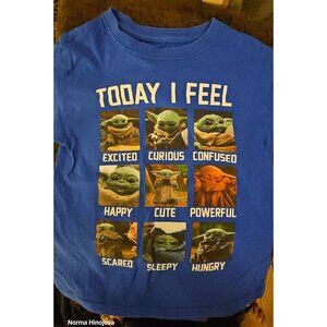 Star Wars Mandalorian Child "Today I Feel" Graphic Blue T-Shirt For Kids Size M/
